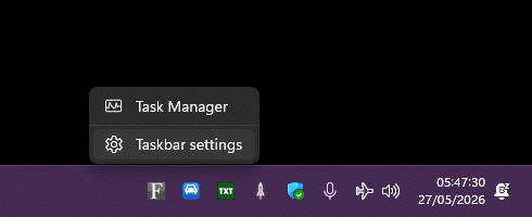 Right-click the taskbar and select Taskbar settings