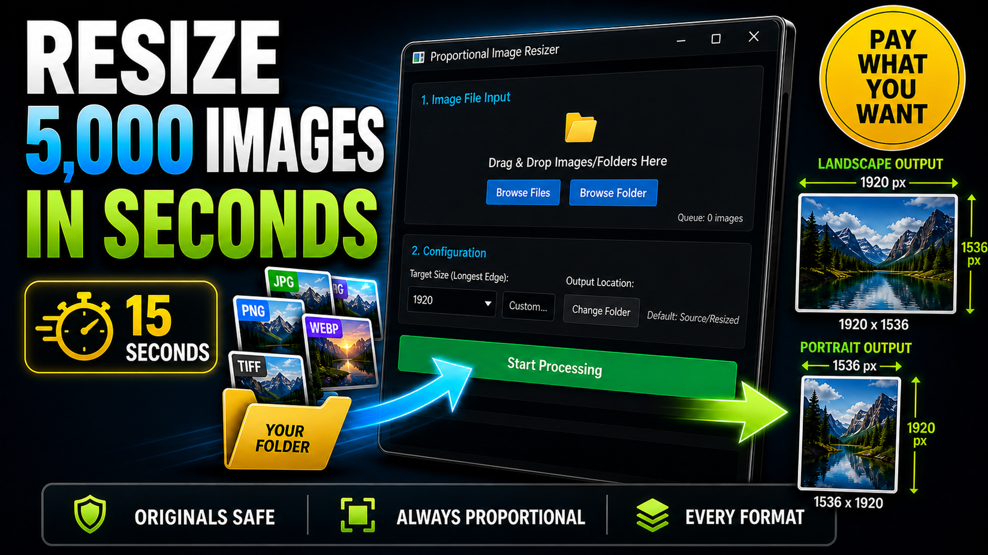 Watch the 30-second Proportional Image Resizer demo on YouTube