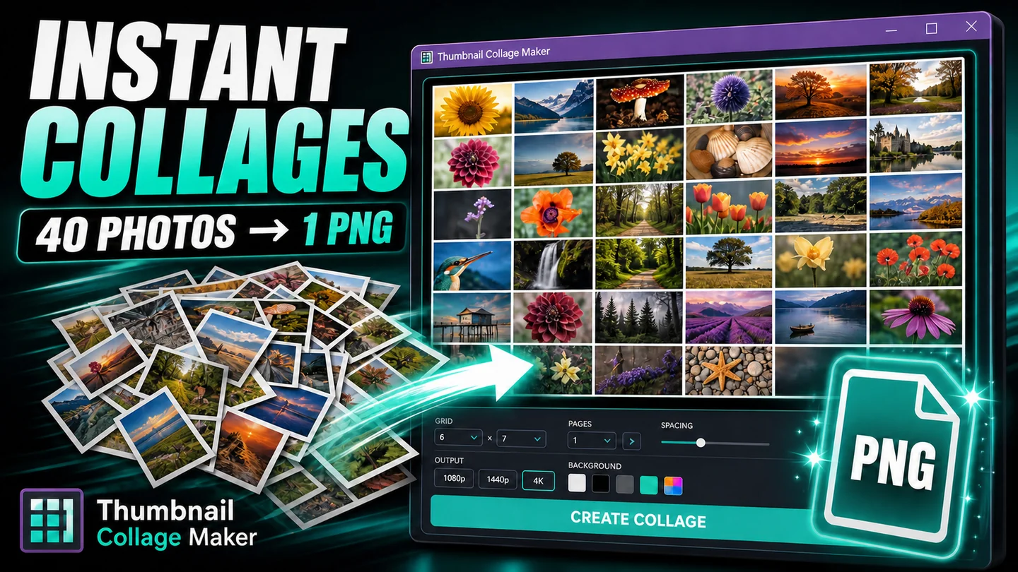 Thumbnail Collage Maker - turn any group of images into a clean collage